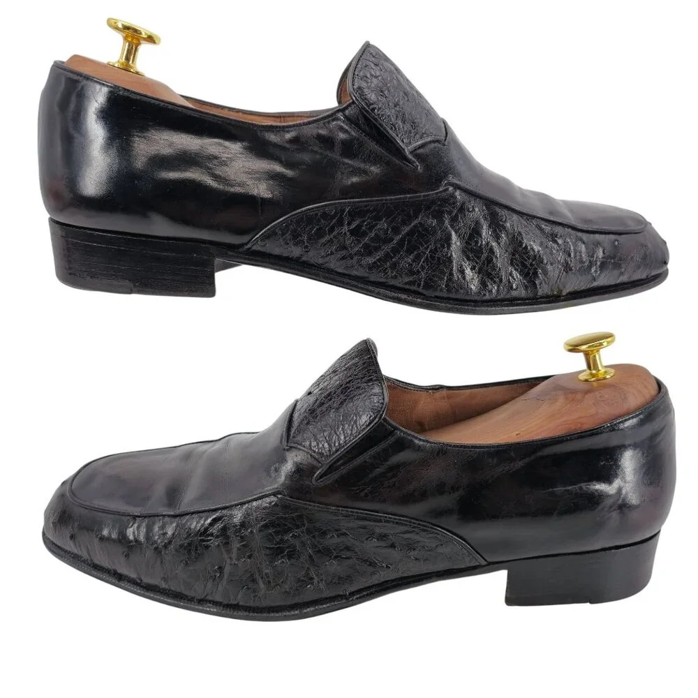 Vintage Bally Switzerland Exotic Ostrich Leather Dress Shoe Men 9.5 Brown Loafer - Picture 8 of 12